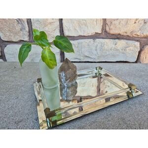 Vintage Hollywood Regency Mirrored Vanity Tray Lucite Brass Perfume Organizer